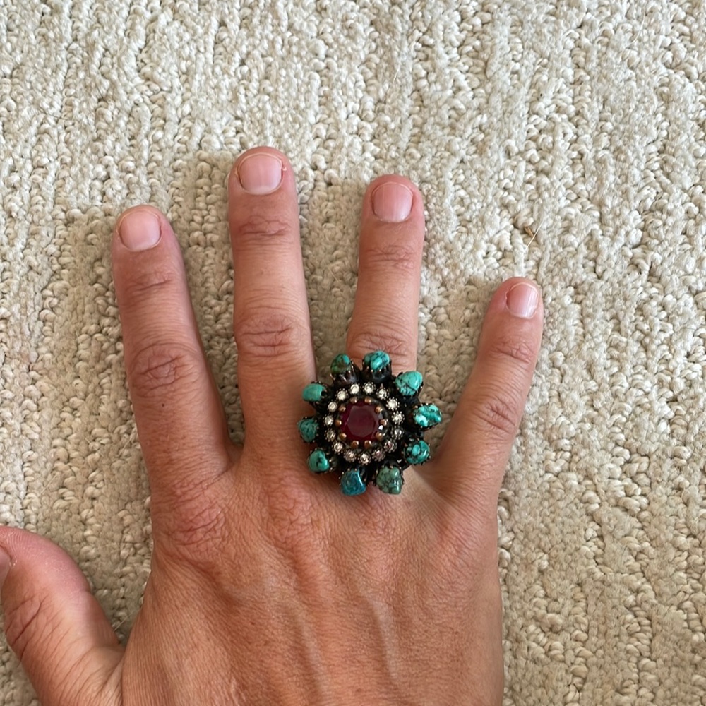Turquise ruby silver ring